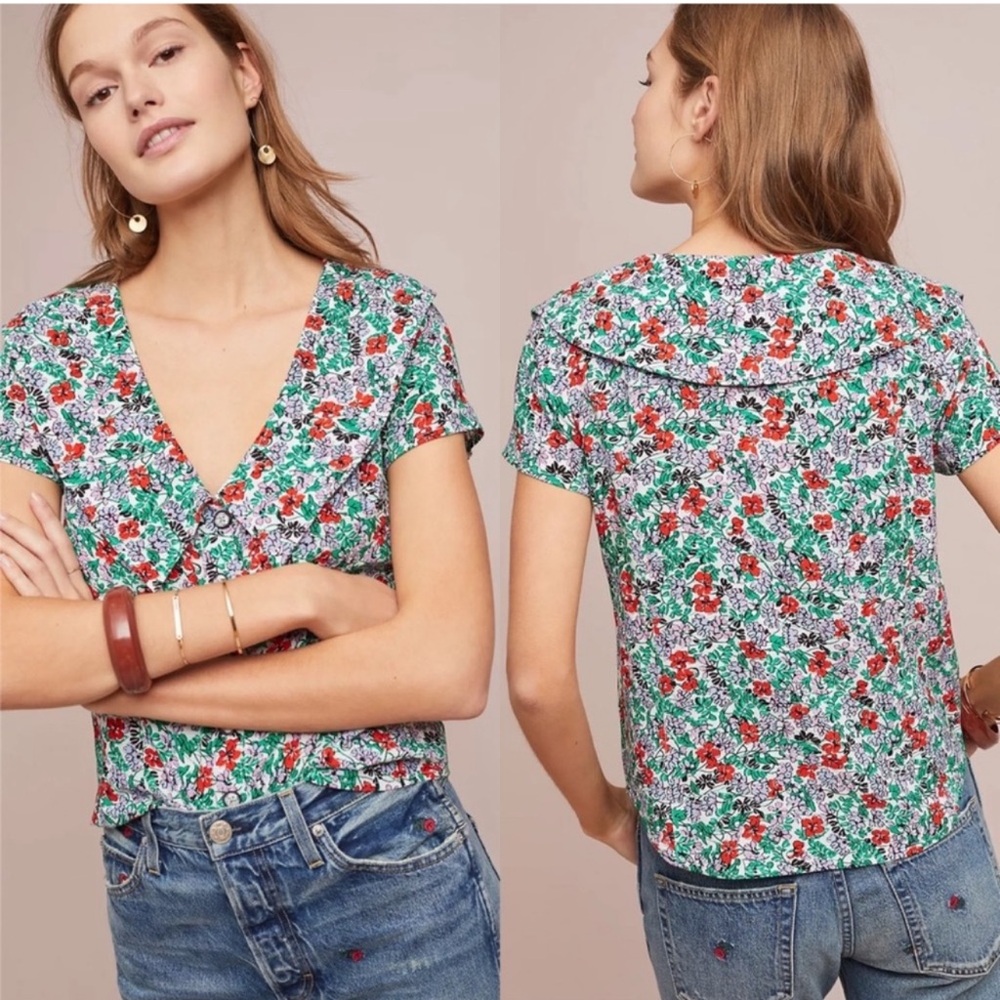 Anthropologie Maeve Austen Button Down Short Sleeve Blouse NWOT